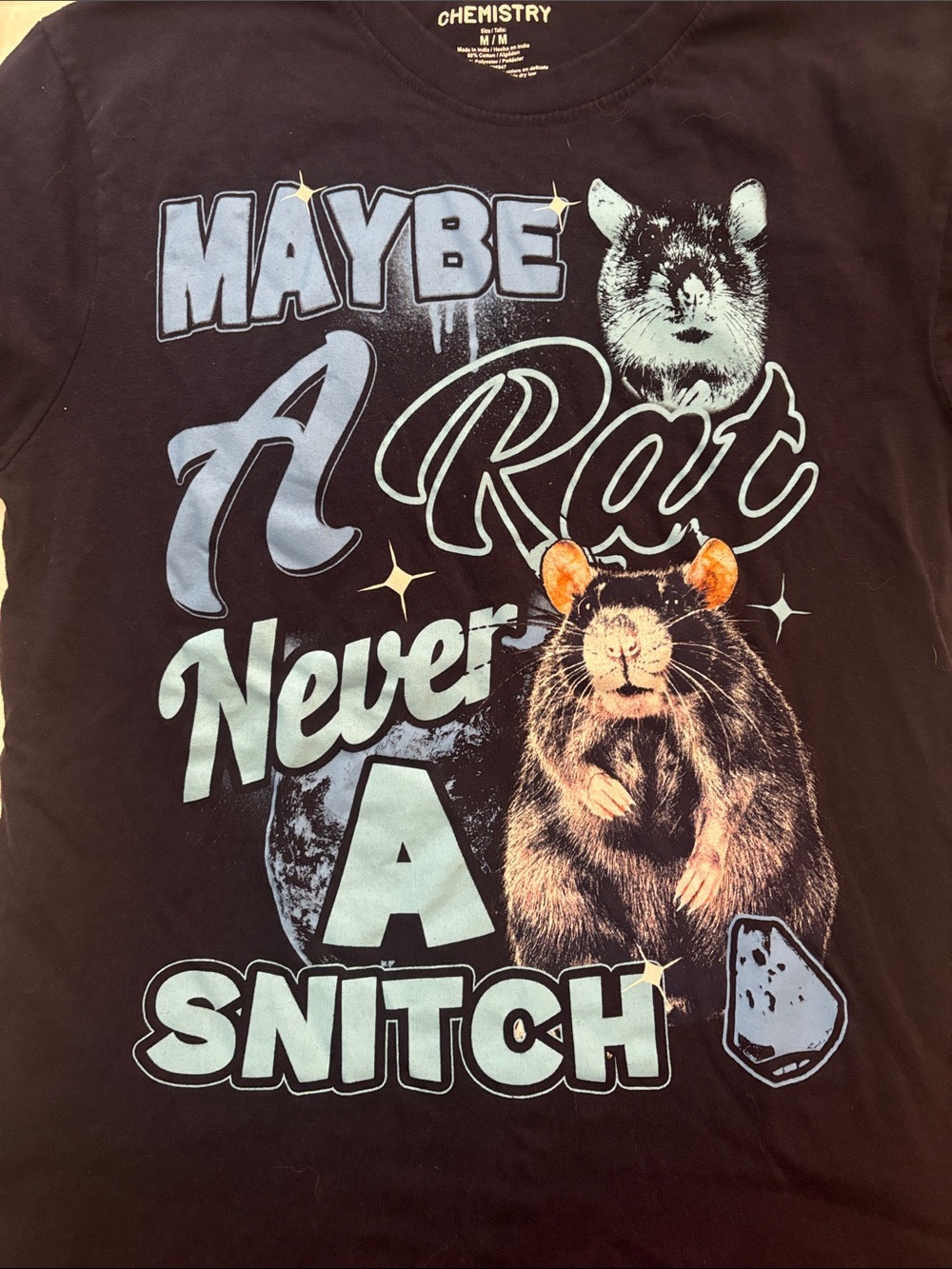 Chemistry Black Tee with Light Blue and Cream Rat Graphic